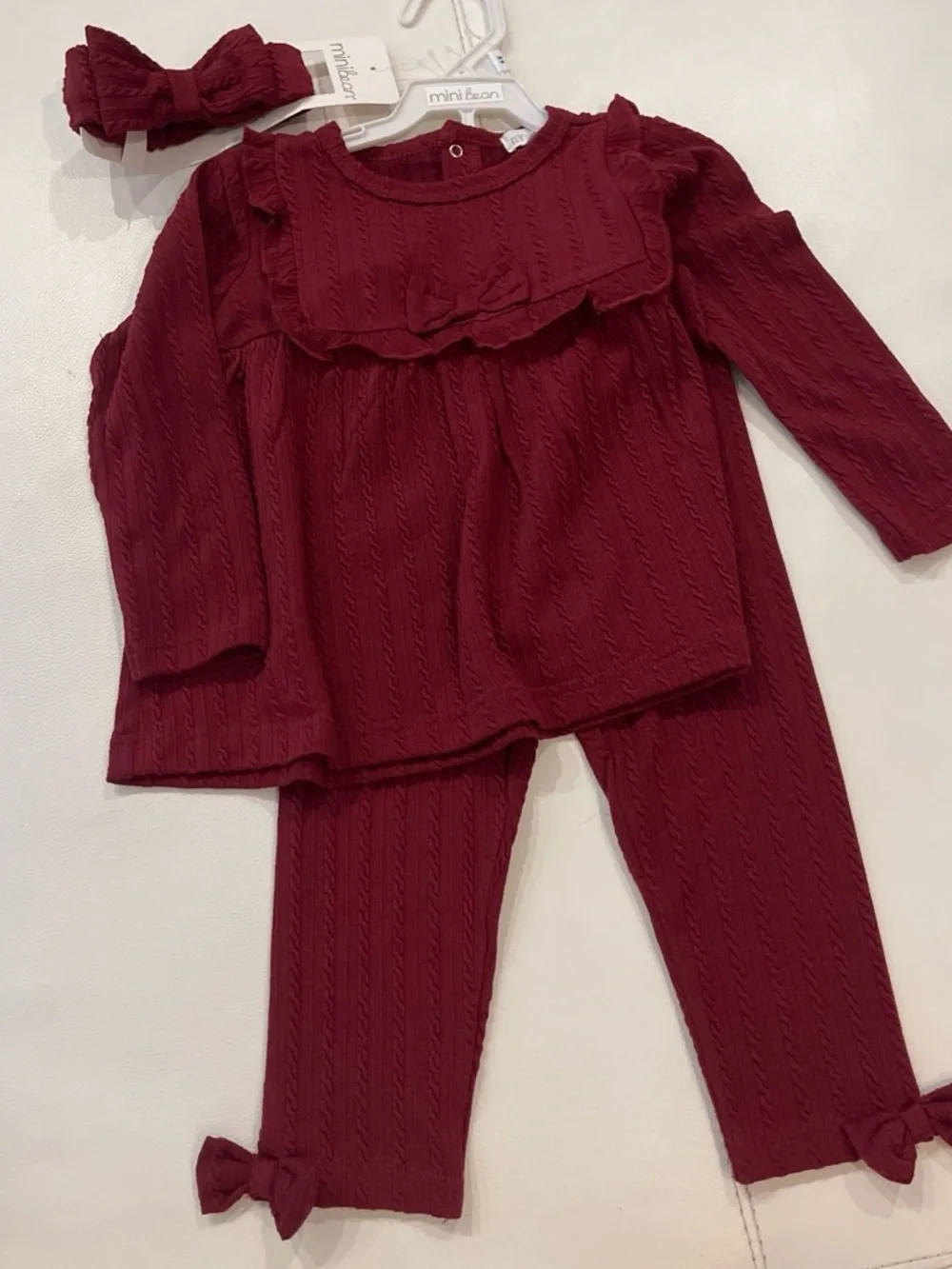 Burgundy Knit Ruffle Baby Pajama Set